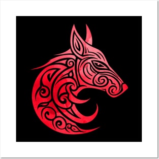 Celtic Nordic Fox Blood Red Watercolor Posters and Art